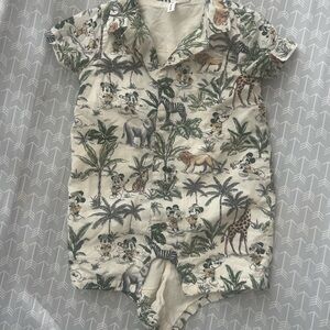 Janie and Jack Mickey Safari Print Bodysuit - Cream and Green